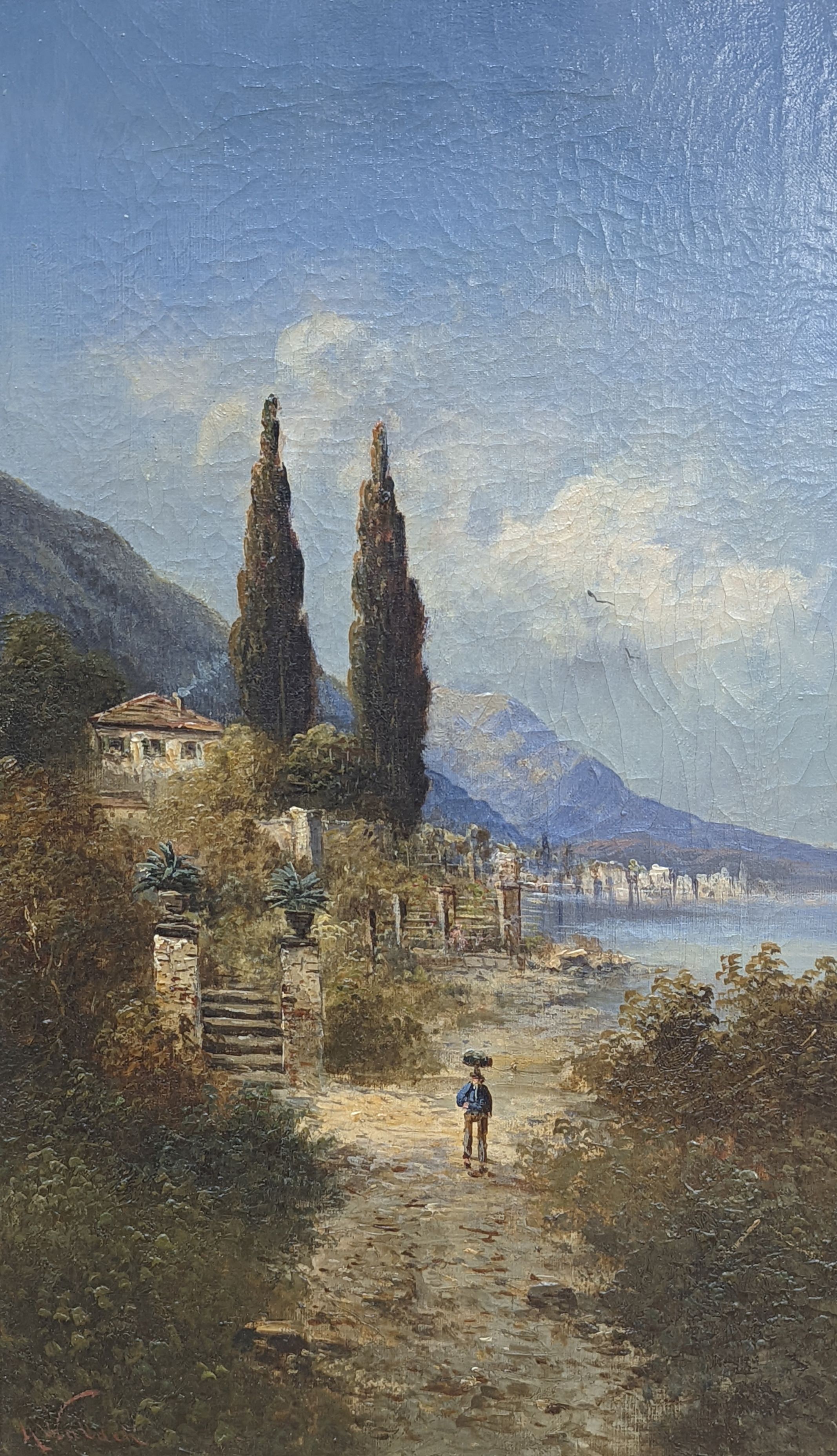 H. Waldeck c.1900, pair of oils on canvas, Lake Como and Lake Lucerne, signed, 51 x 30cm